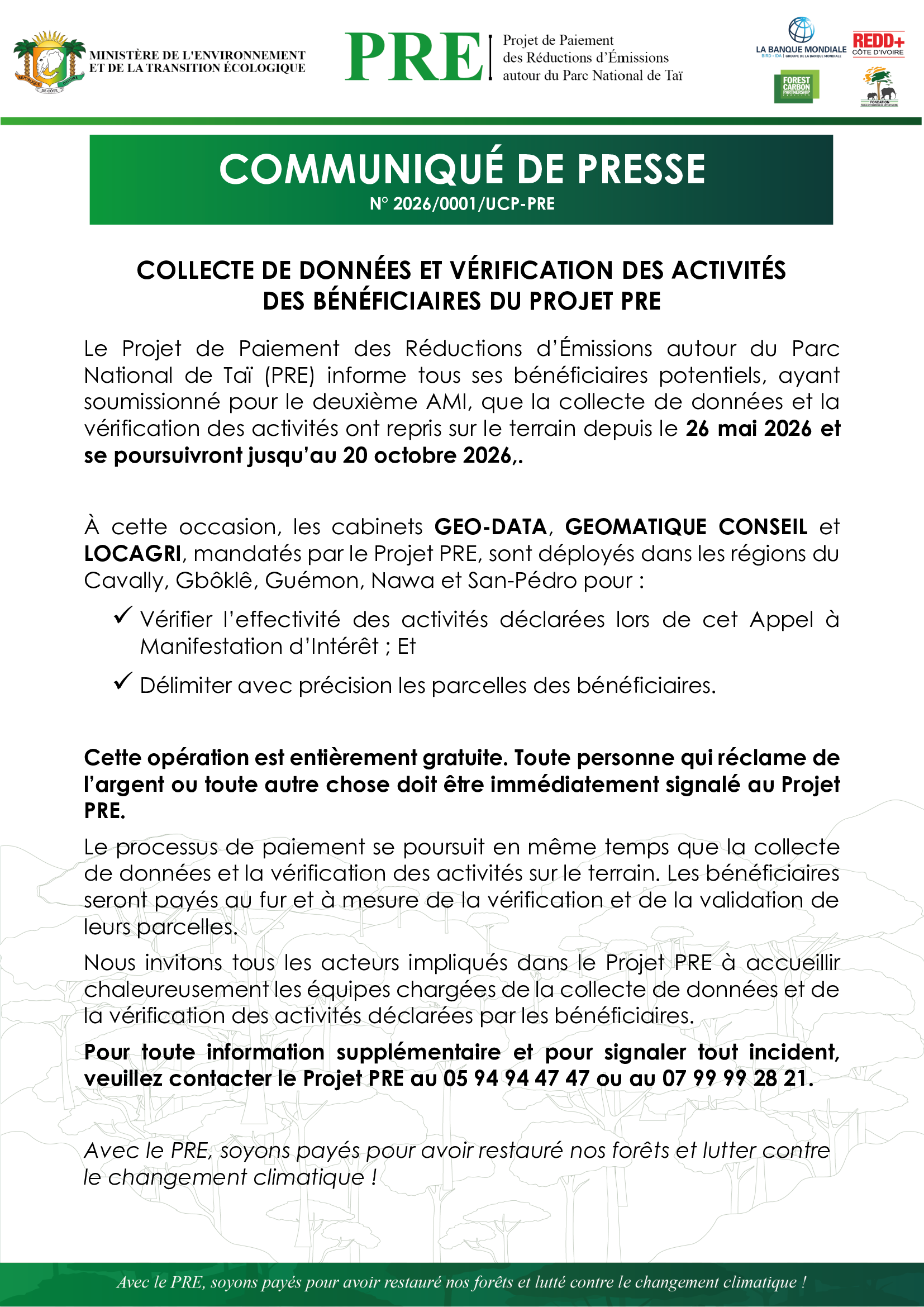 COLLECTE DE DONNÉES ET VÉRIFICATION DES ACTIVITÉS DES BÉNÉFICIAIRES DU PROJET PRE
